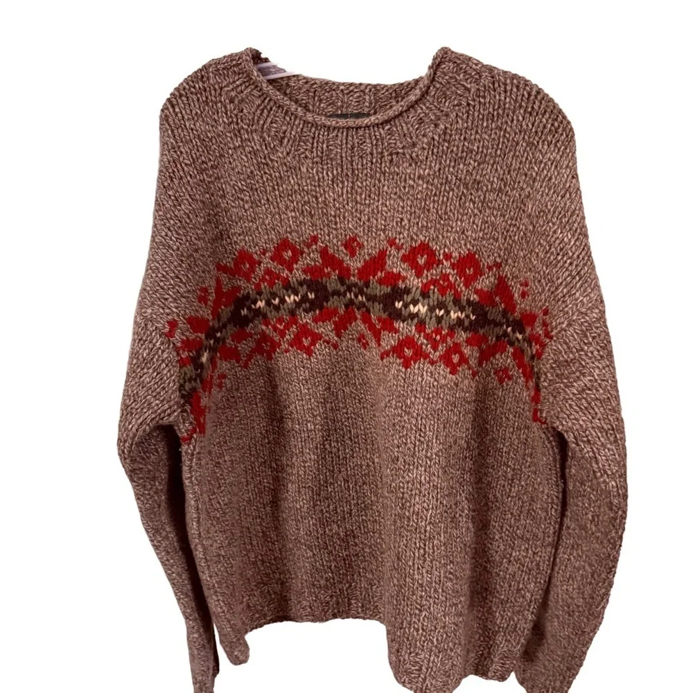 J. CREW VTG Men’s Knit Sweater Heavy Weight 100% Wool Tan / Brown Sz XL EUC